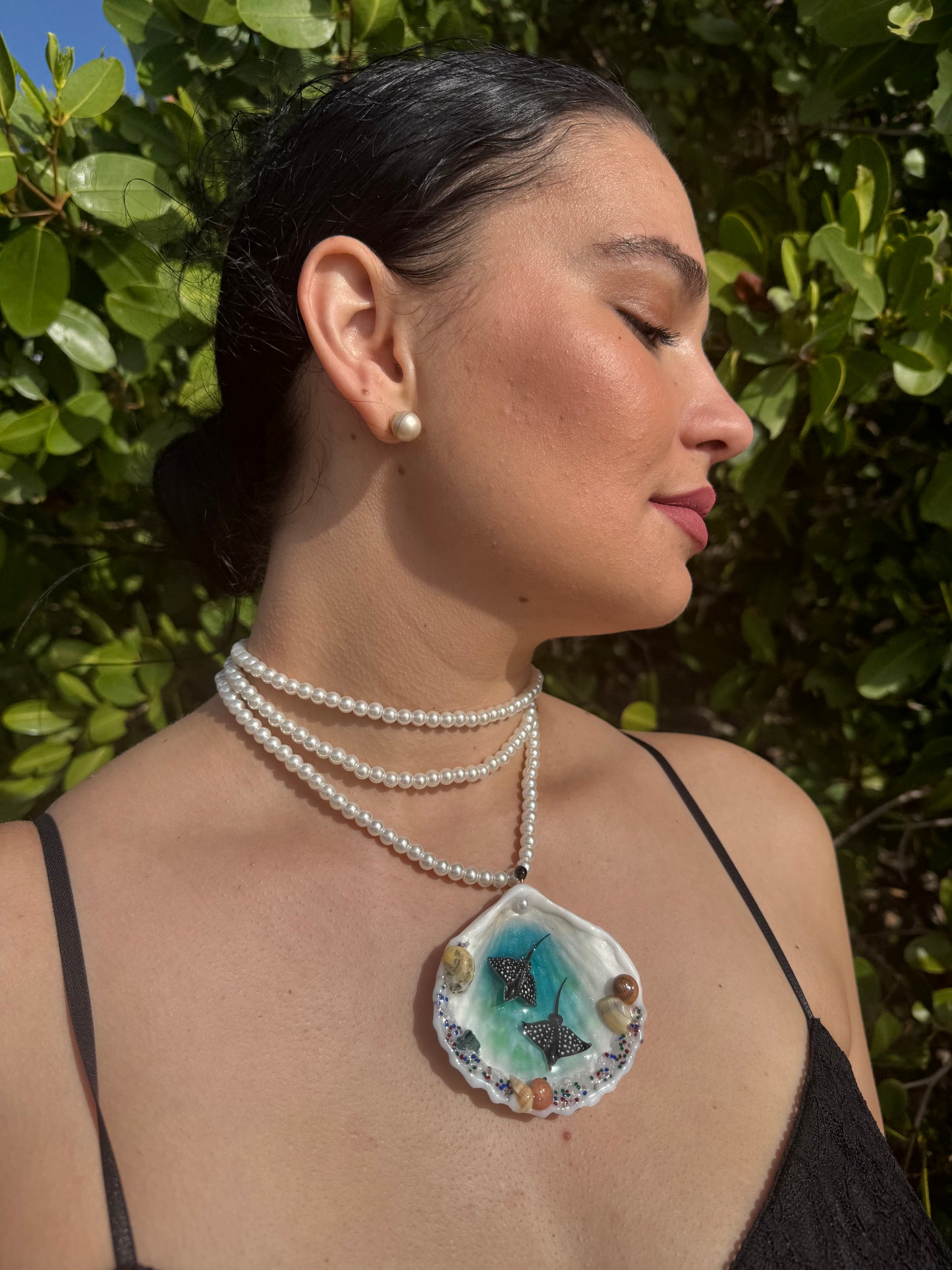 Manta Rayas Obispos  Shell Necklace - Encapsulated in Real Shell with UV Resin