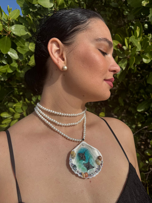 Manta Rayas Obispos  Shell Necklace - Encapsulated in Real Shell with UV Resin