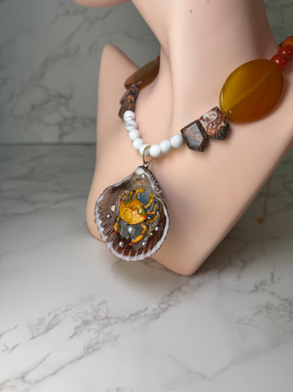 Yellow Crab Shell Necklace - Encapsulated in Real Shell with UV Resin