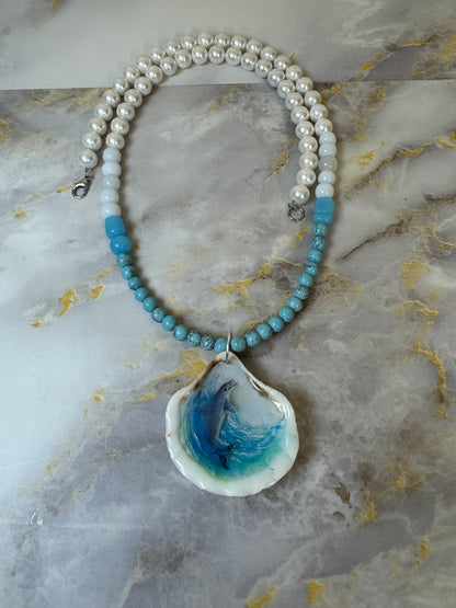 Gorgeous Dolphin Necklace Resin‑Encased Shell Collection Shell Necklaces, Epoxy Resin Necklace with earrings