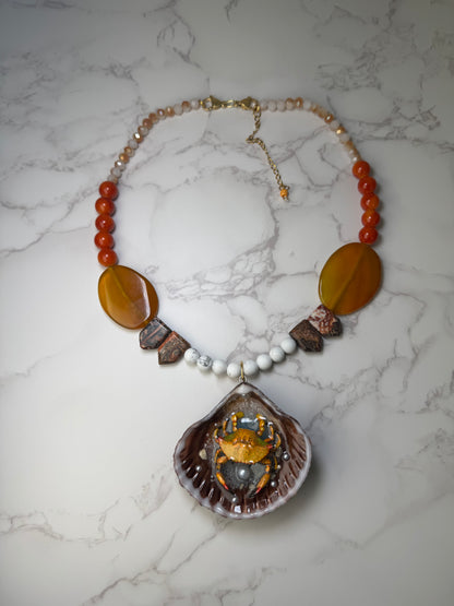 Yellow Crab Shell Necklace - Encapsulated in Real Shell with UV Resin