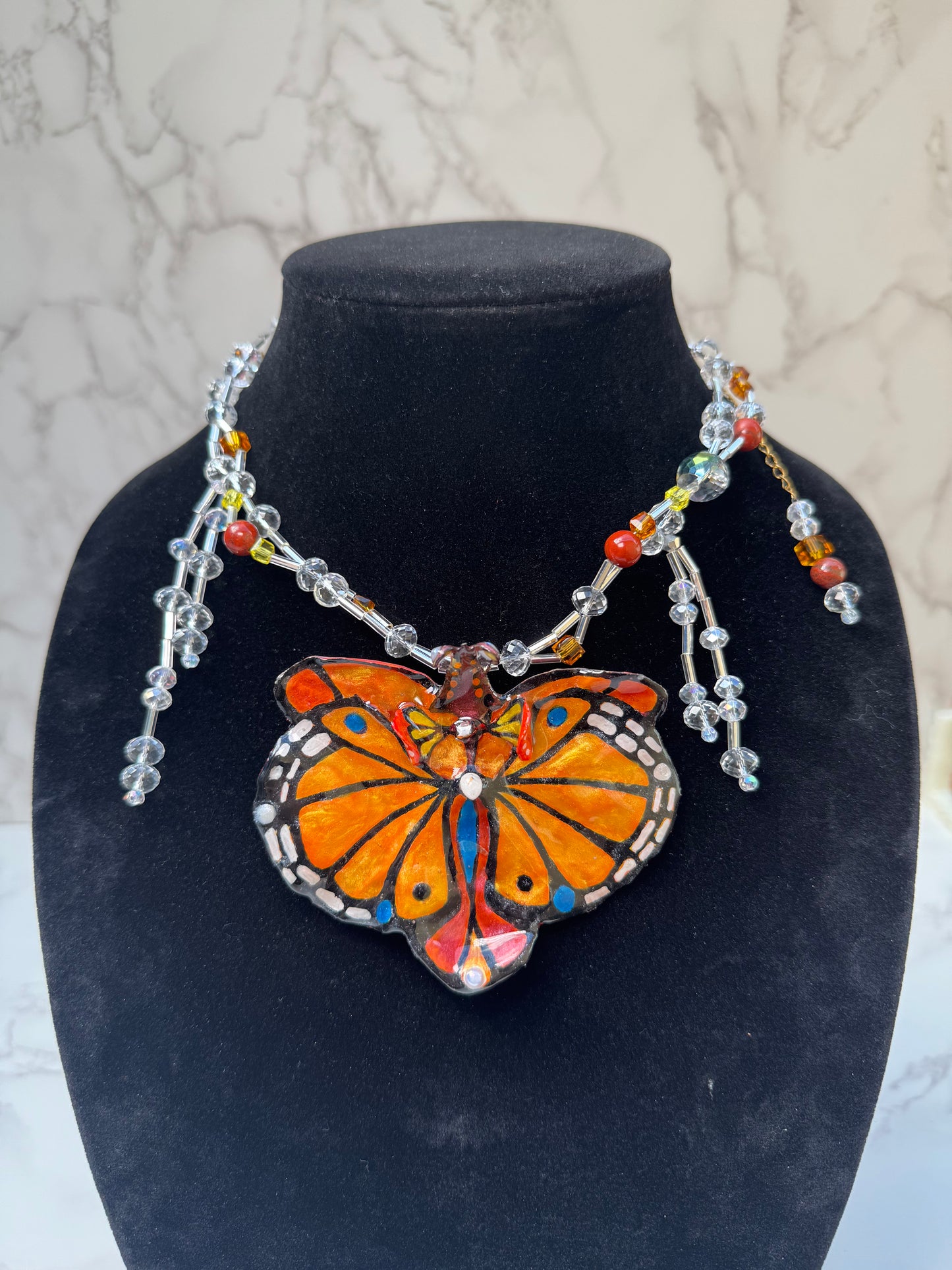 Ethereal Flutter Real Orchid Butterfly Necklace | Hand Painted Flower Jewelry | Botanical Resin Art Pendant