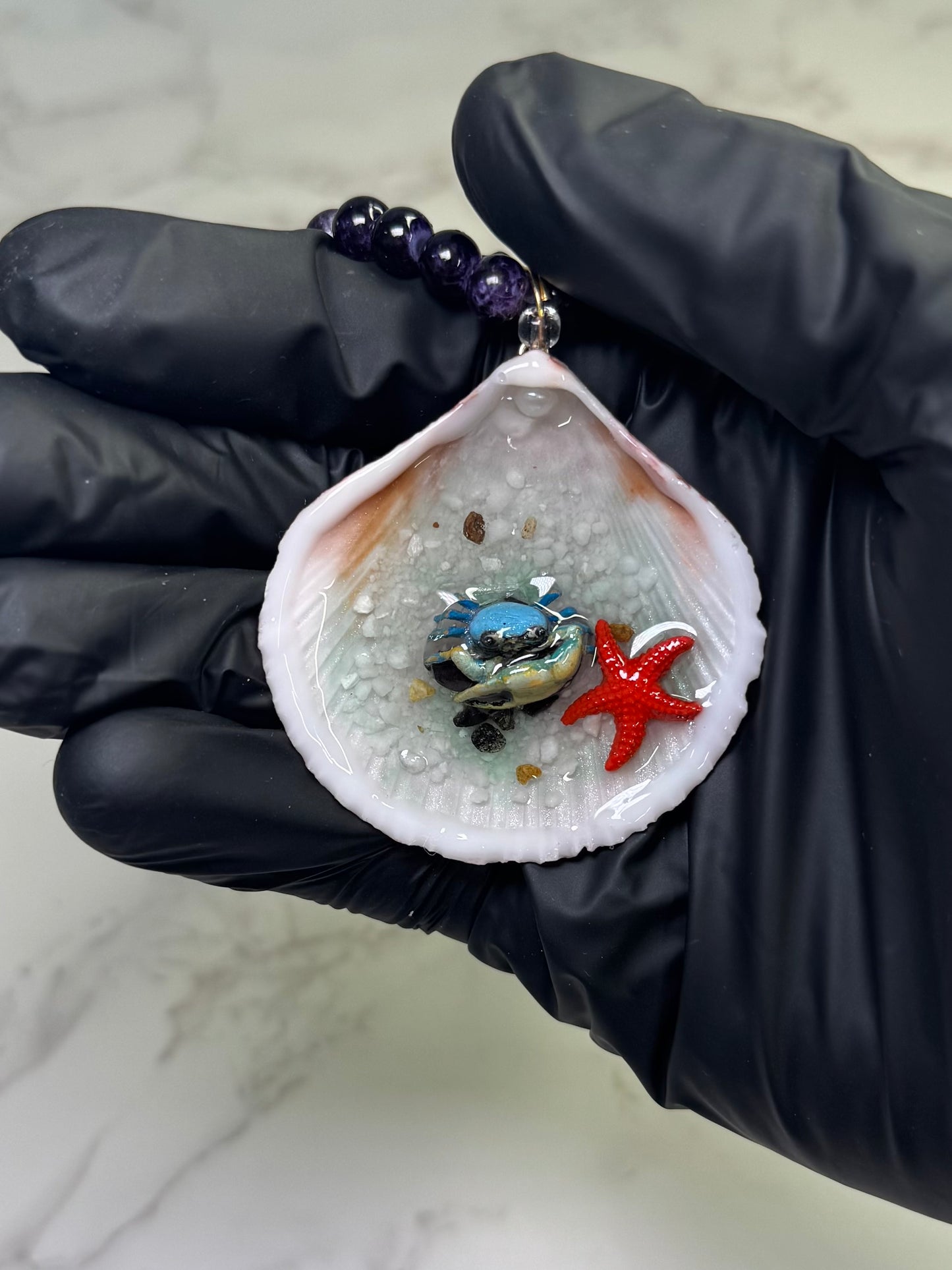 Tenazu  Blue Crab  Shell Necklace - Encapsulated in Real Shell with UV Resin