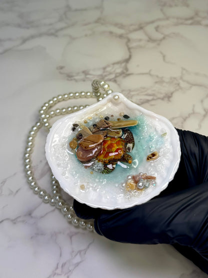 Turtle On Reefs Shell Necklace - Encapsulated in Real Shell with UV Resin