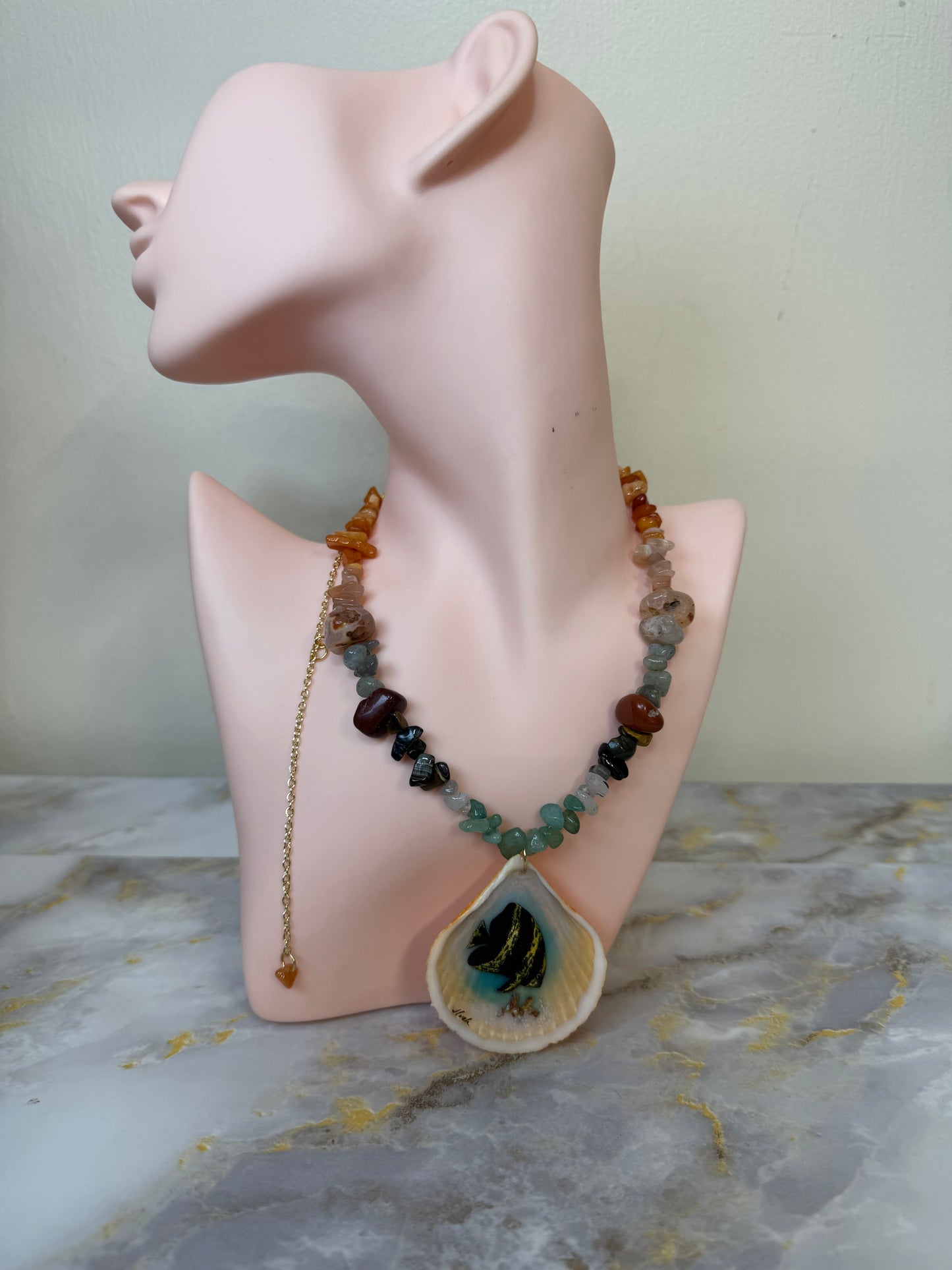 Spadefish With Glass Crystals Necklace Resin‑Encased Shell Collection Shell Necklaces, Epoxy Resin Necklace with earrings