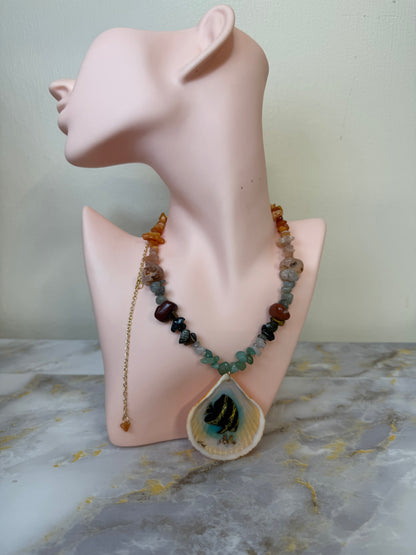 Spadefish With Glass Crystals Necklace Resin‑Encased Shell Collection Shell Necklaces, Epoxy Resin Necklace with earrings