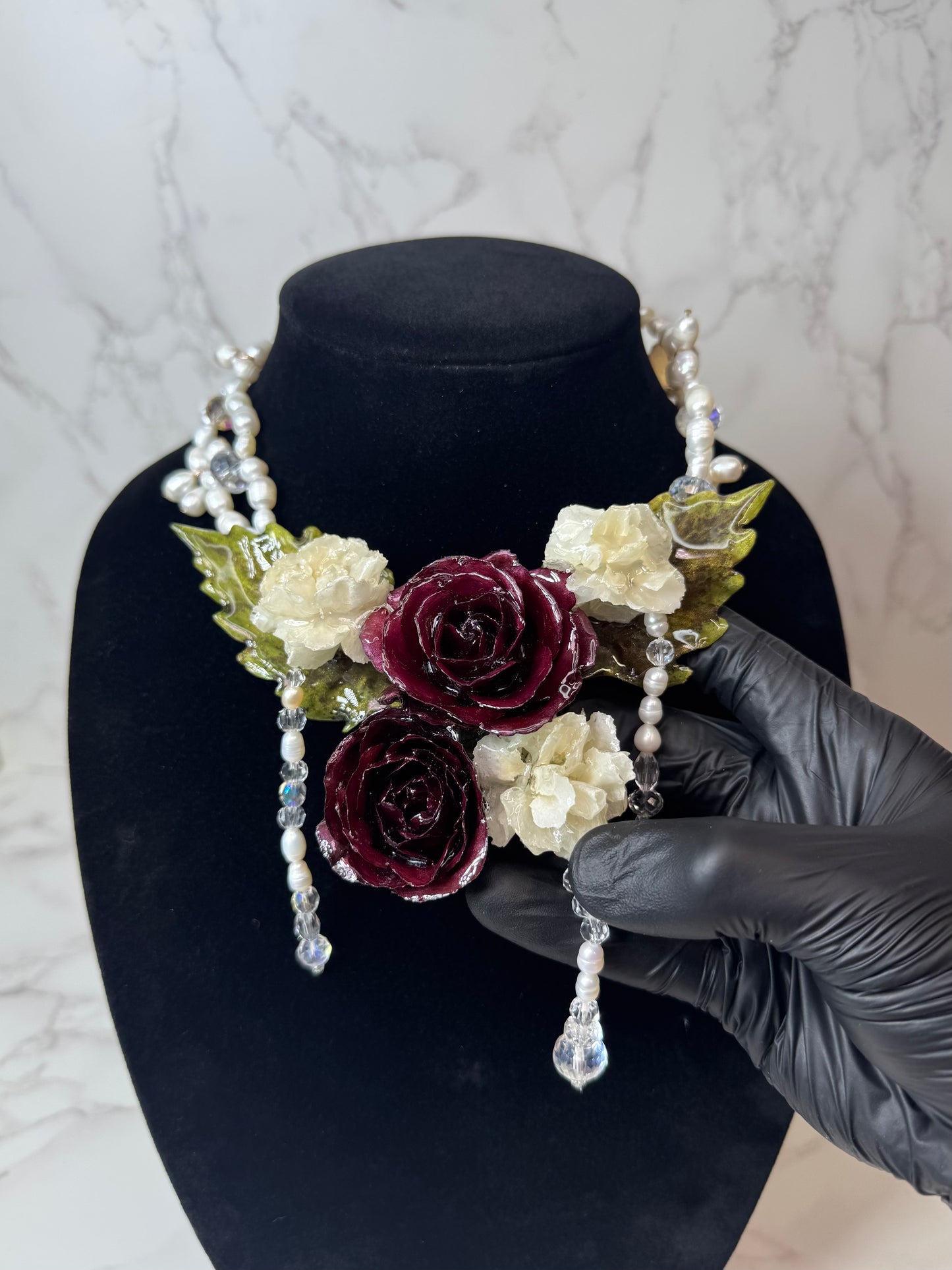 2 Seraphina Eternal Rose – Real Red Rose in UV Resin & Freshwater Pearl Necklace | Handmade Floral Jewelry | Made in USA