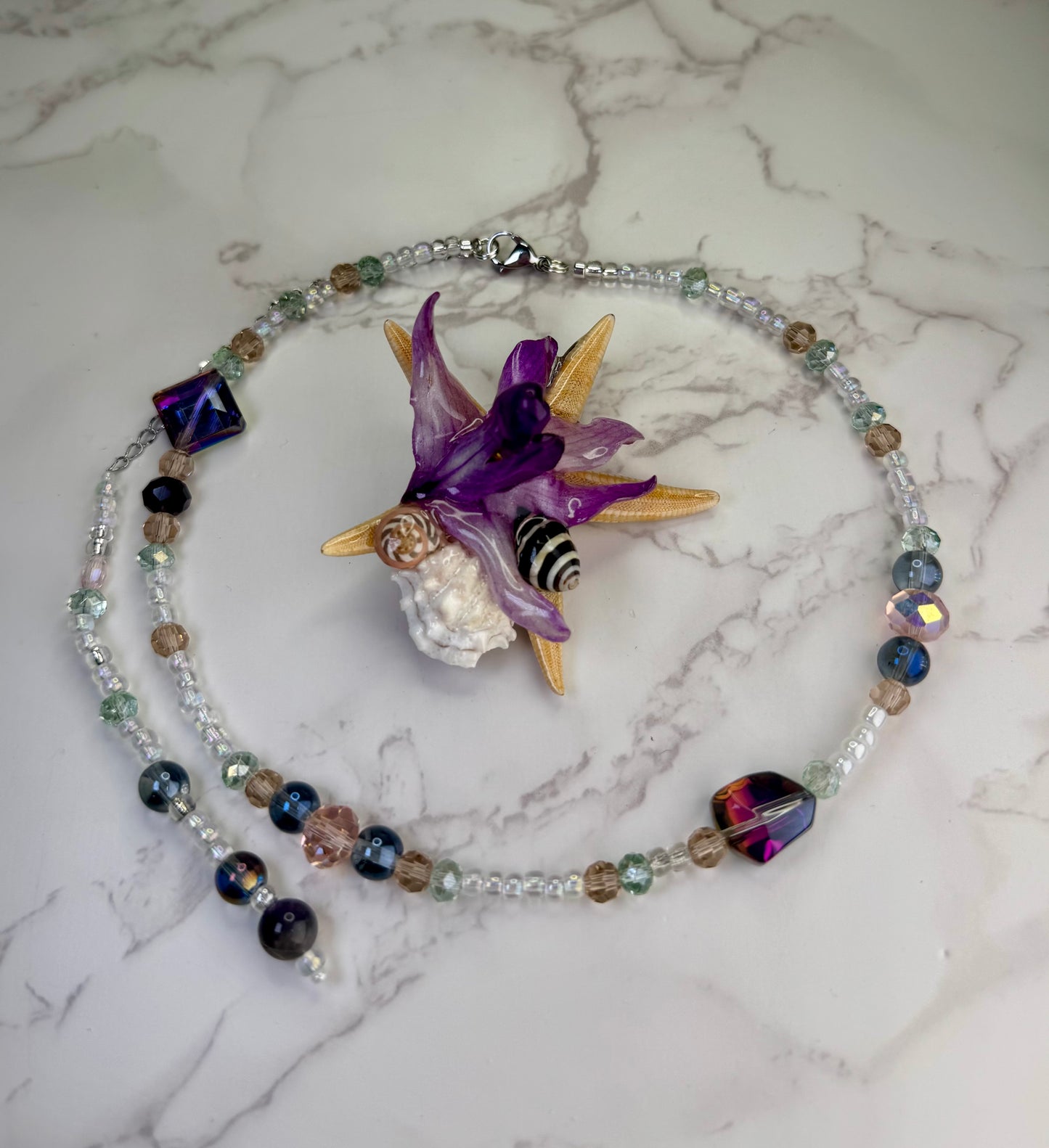 Amelia Real Starfish & Preserved Flower Necklace | Convertible Hair Clip | Handmade Ocean & Botanical Jewelry