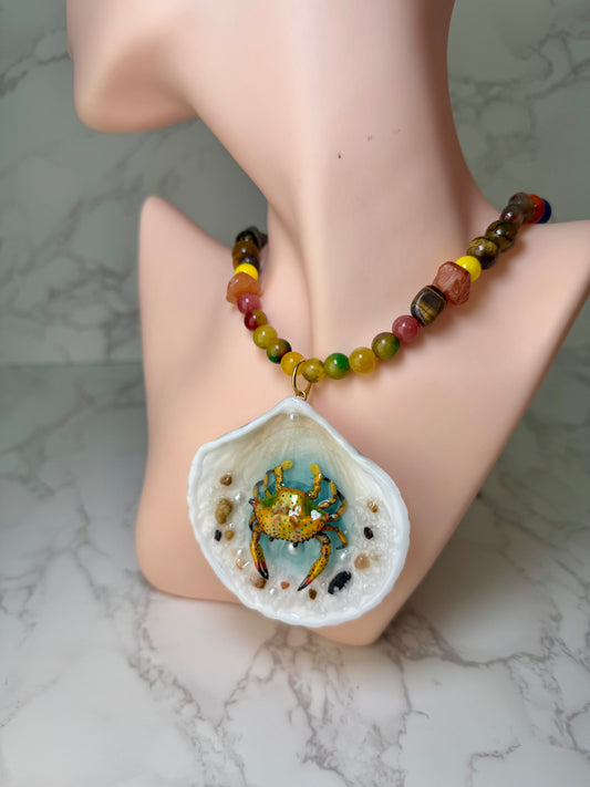Yellow Crab Shell Necklace - Encapsulated in Real Shell with UV Resin