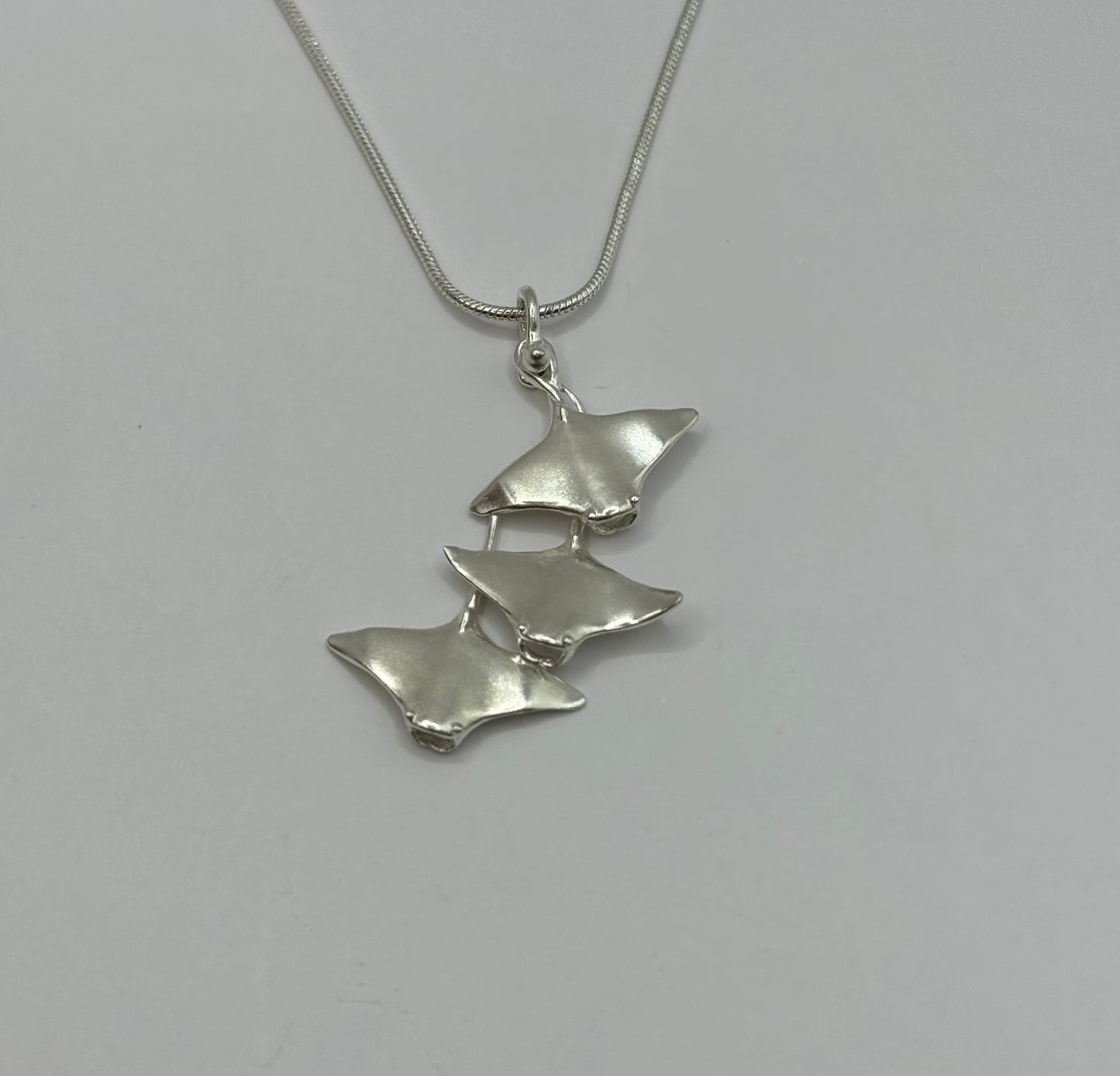 Three Manta Rays Necklace and Earrings Set, Handcrafted in 925 Sterling Silver for Ocean and Marine Life Lovers, Jewelry Made in USA