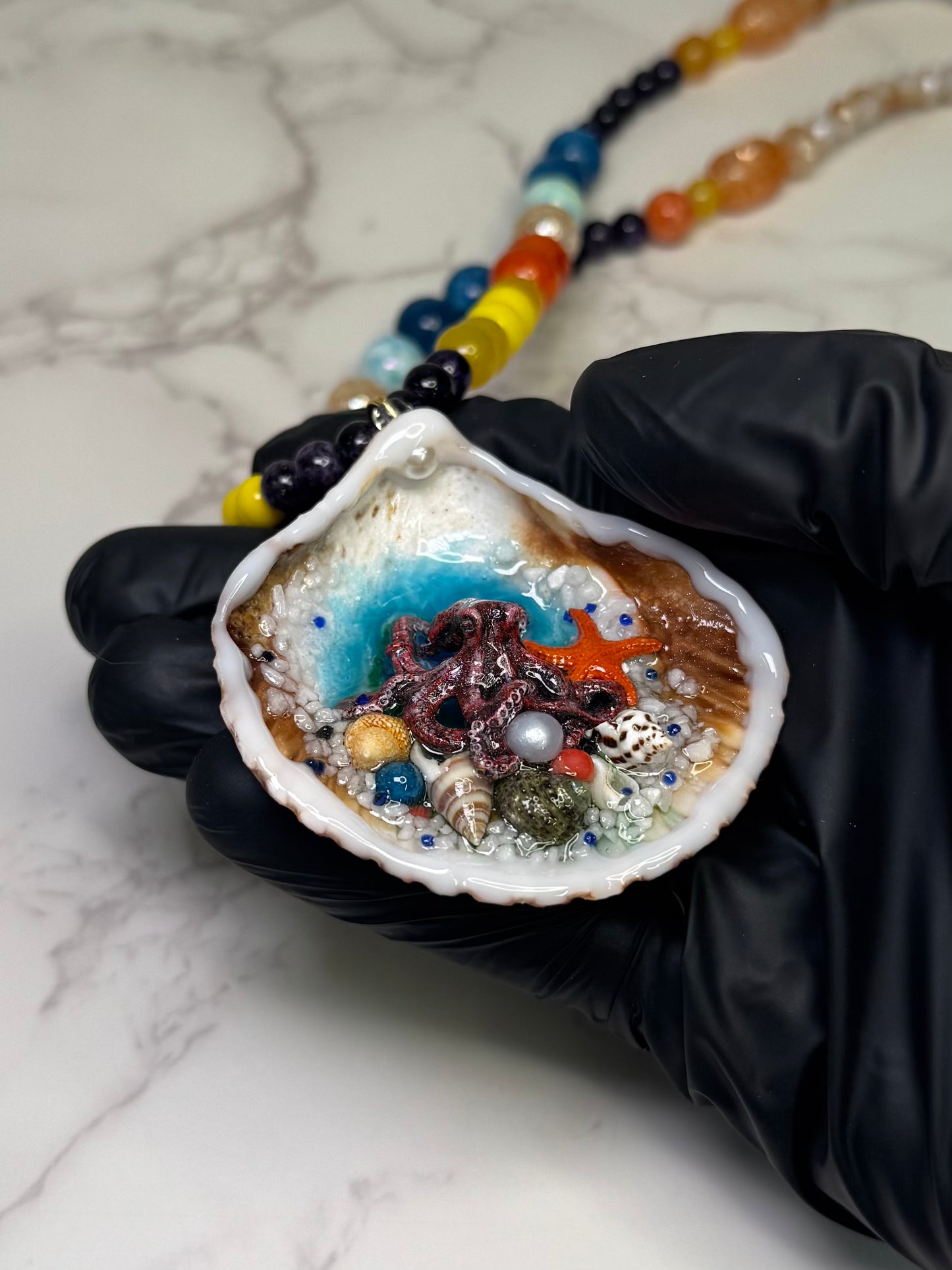 Octopus Shell Necklace - Encapsulated in Real Shell with UV Resin
