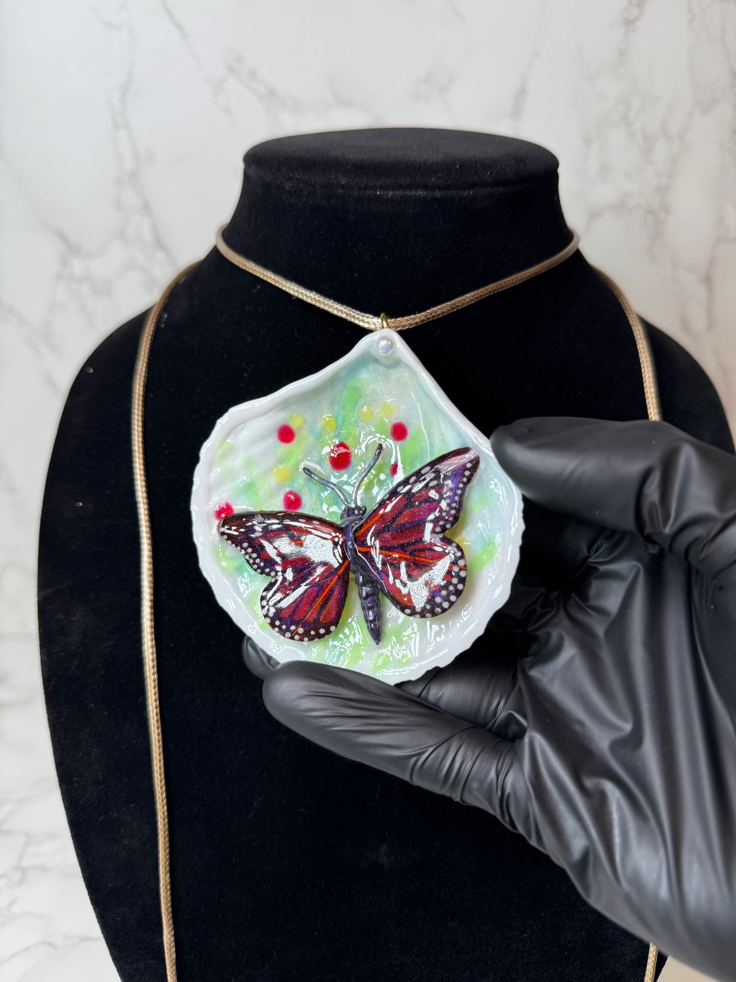 Sea of Dreams Natural Seashell Butterfly Necklace | Handmade Coastal Jewelry | UV Resin Ocean Art