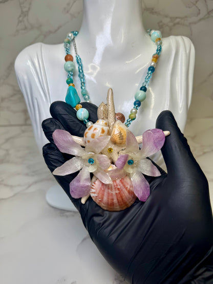 Celeste Real Starfish & Preserved Flower Necklace | Convertible Hair Clip | Handmade Ocean & Botanical Jewelry