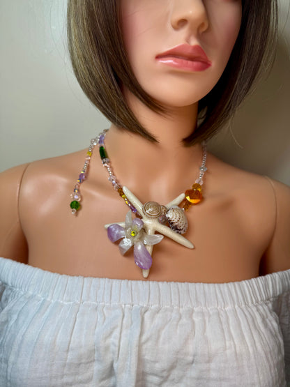 February Real Starfish & Preserved Flower Necklace | Convertible Hair Clip | Handmade Ocean & Botanical Jewelry