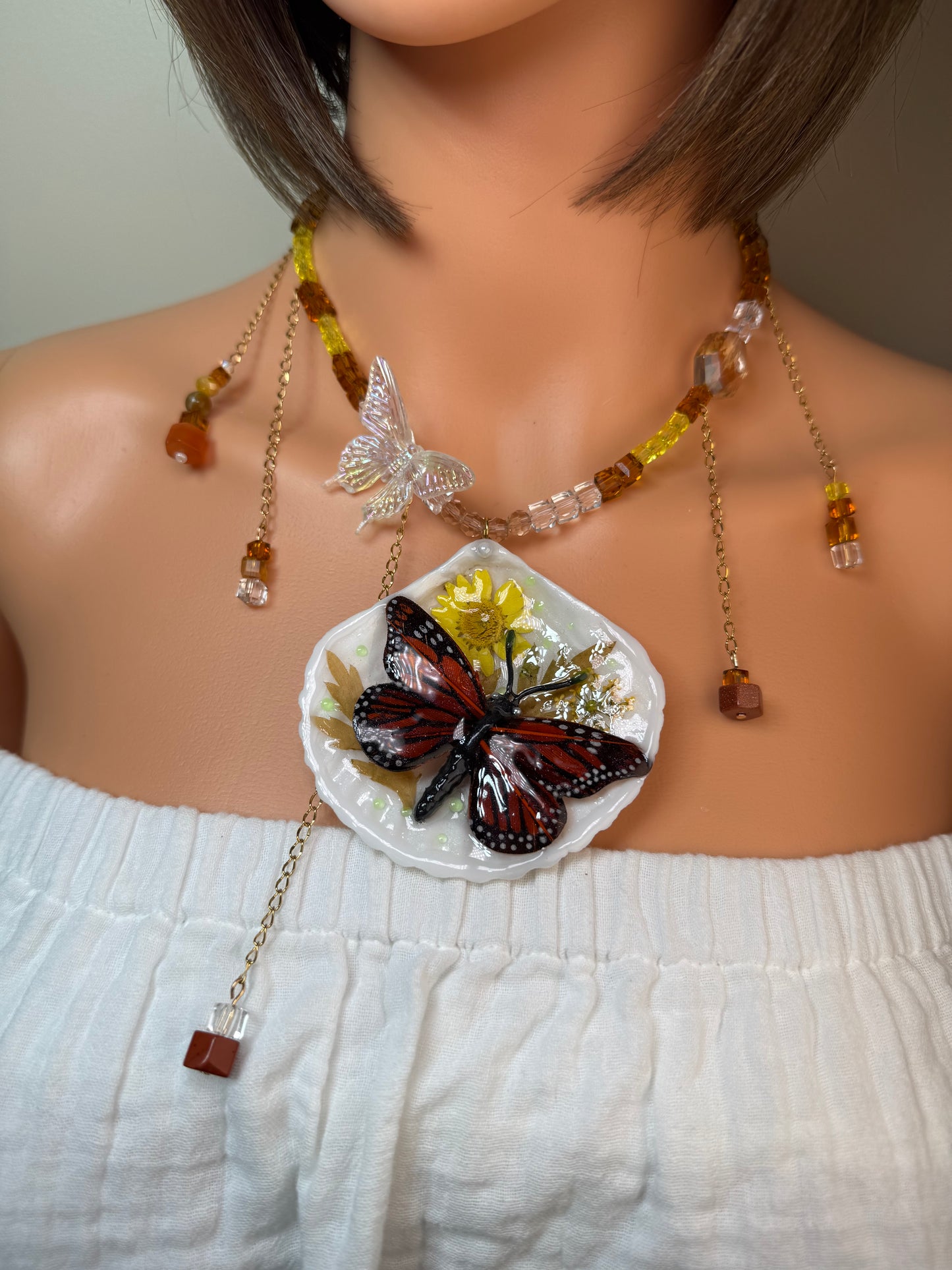 Endless Sky Natural Seashell Butterfly Necklace | Handmade Coastal Jewelry | UV Resin Ocean Art