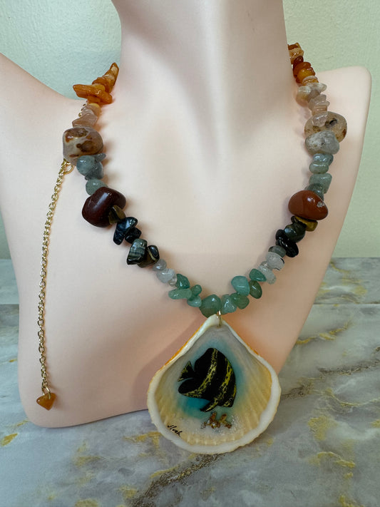 Spadefish With Glass Crystals Necklace Resin‑Encased Shell Collection Shell Necklaces, Epoxy Resin Necklace with earrings