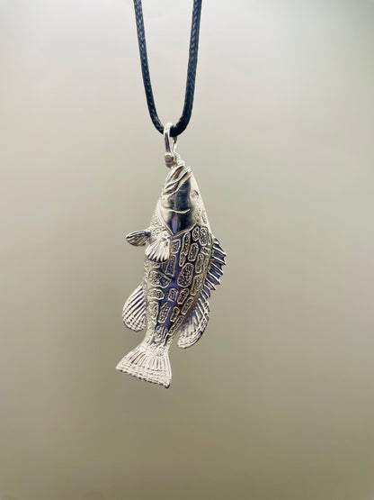 Grouper Fish Necklace, 925 Sterling Silver