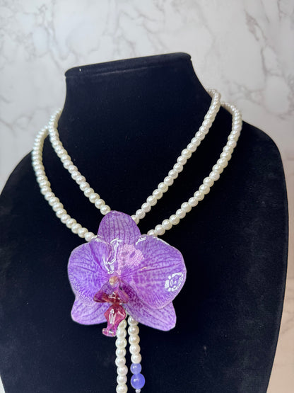 Purple Real Orchid Necklace | Handmade Flower Jewelry | Botanical Statement Pendant