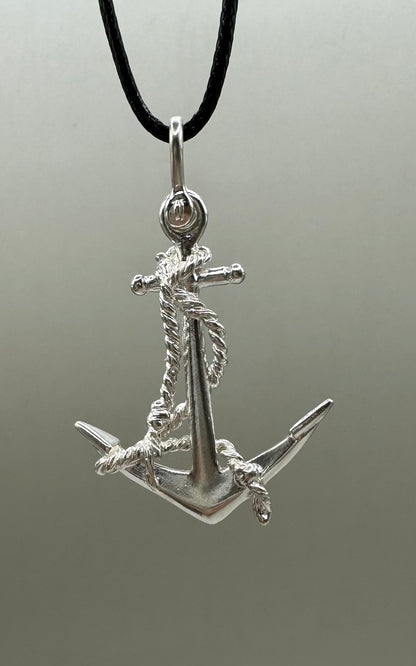 Rope Tangled Anchor Necklace, 925 Sterling Silver