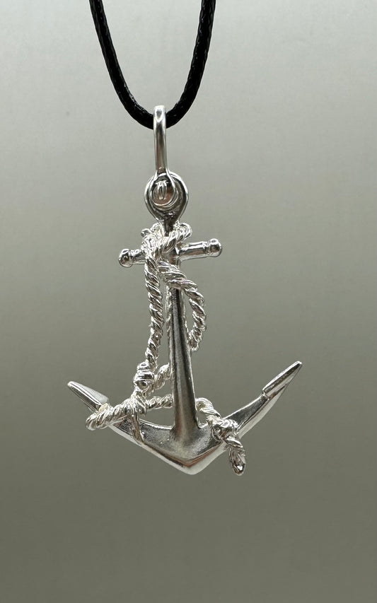 Rope-Tangled Anchor Necklace Intricately Crafted in 925 Sterling Silver Pendant for Ocean Lovers. Handmade in USA. Unique Jewelry Gift for Men