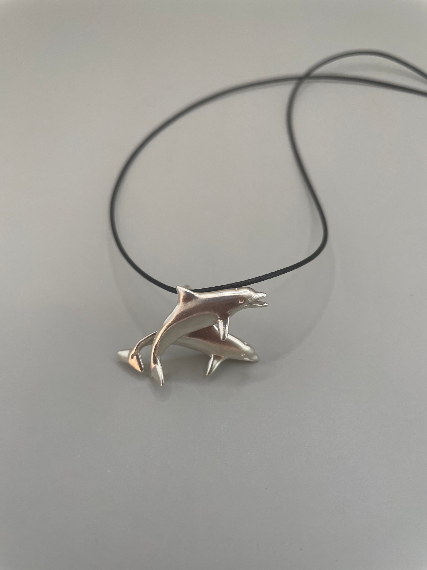 Two Swimming Dolphins Necklace – Elegant 925 Sterling Silver Pendant, Featuring Dolphins in Motion, Perfect for Ocean and Marine Life Lovers, Unique Handmade Jewelry for Sea Enthusiasts, Made in USA