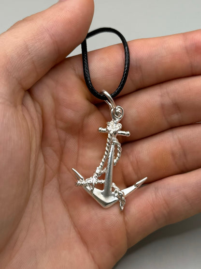 Rope Tangled Anchor Necklace, 925 Sterling Silver