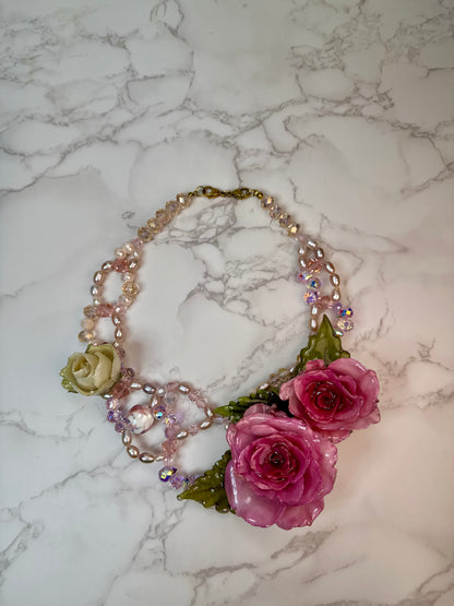 Love Eternal Rose – Real pink Roses in UV Resin & Freshwater Pearl Necklace | Handmade Floral Jewelry | Made in USA