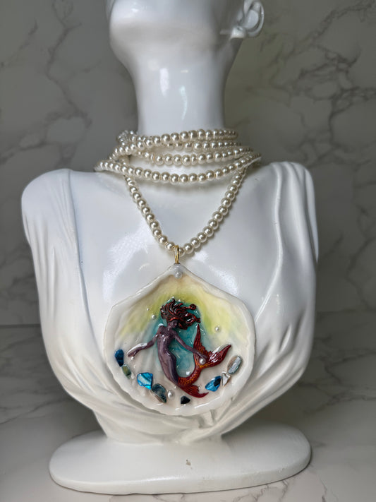 September Deep Ocean Purple Mermaid Sea Shell Necklace – Mermaid in Shell with UV Resin