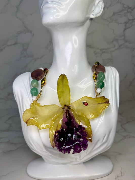 Large Yellow Cattleya Orchid Necklace