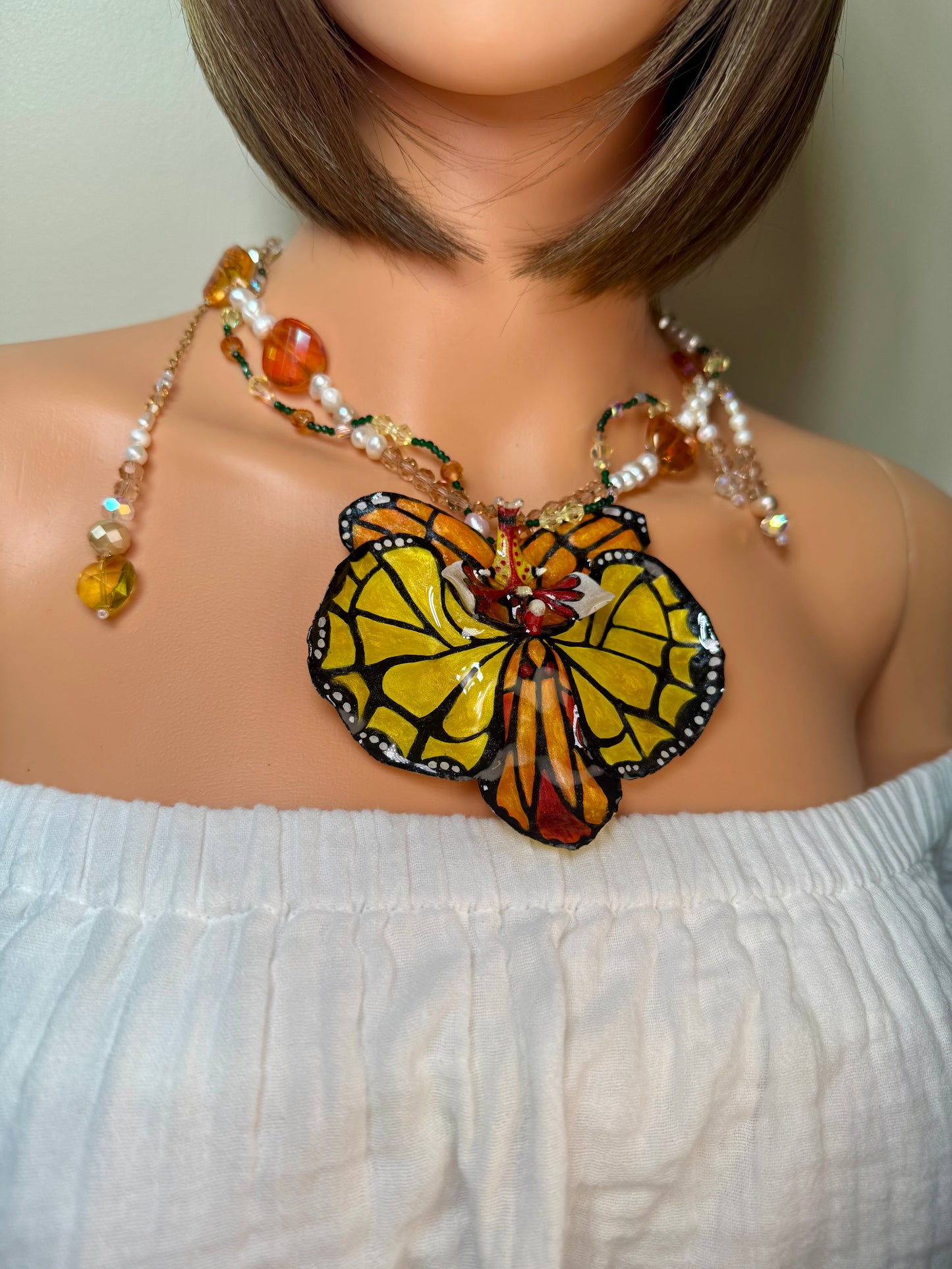 Wings of Transformation Real Orchid Butterfly Necklace | Hand Painted Flower Jewelry | Botanical Resin Art Pendant