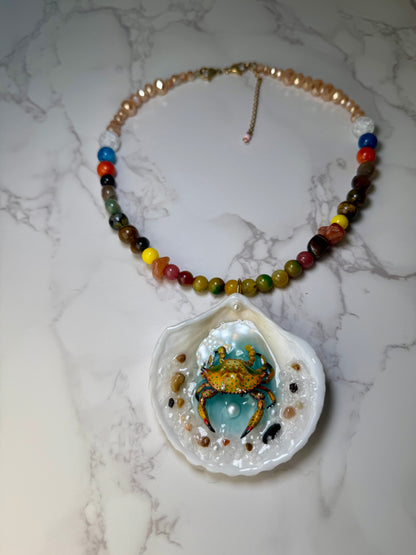Yellow Crab Shell Necklace - Encapsulated in Real Shell with UV Resin
