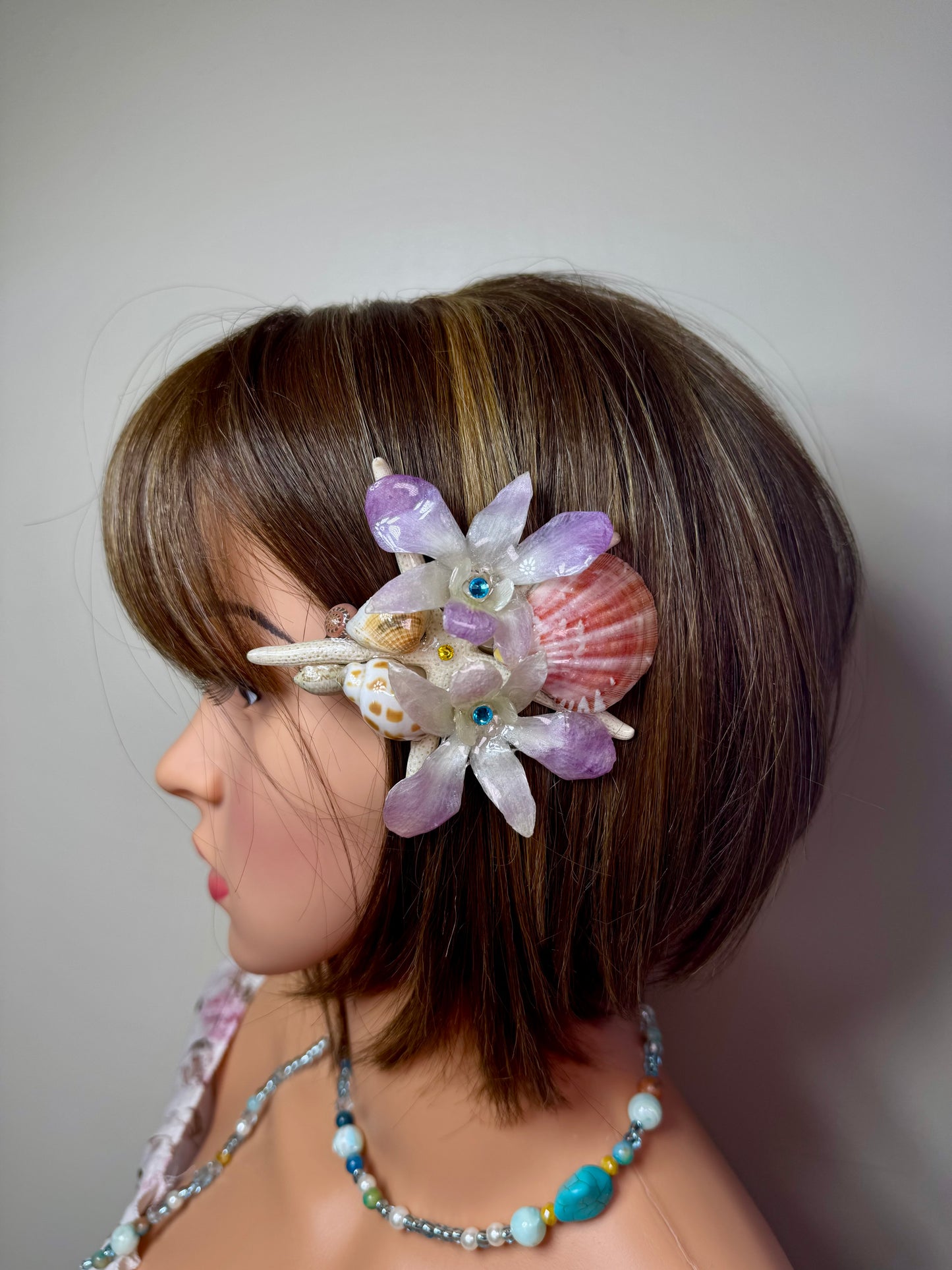 Celeste Real Starfish & Preserved Flower Necklace | Convertible Hair Clip | Handmade Ocean & Botanical Jewelry