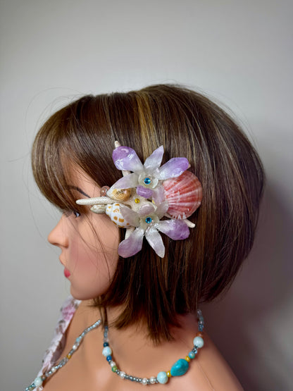Celeste Real Starfish & Preserved Flower Necklace | Convertible Hair Clip | Handmade Ocean & Botanical Jewelry
