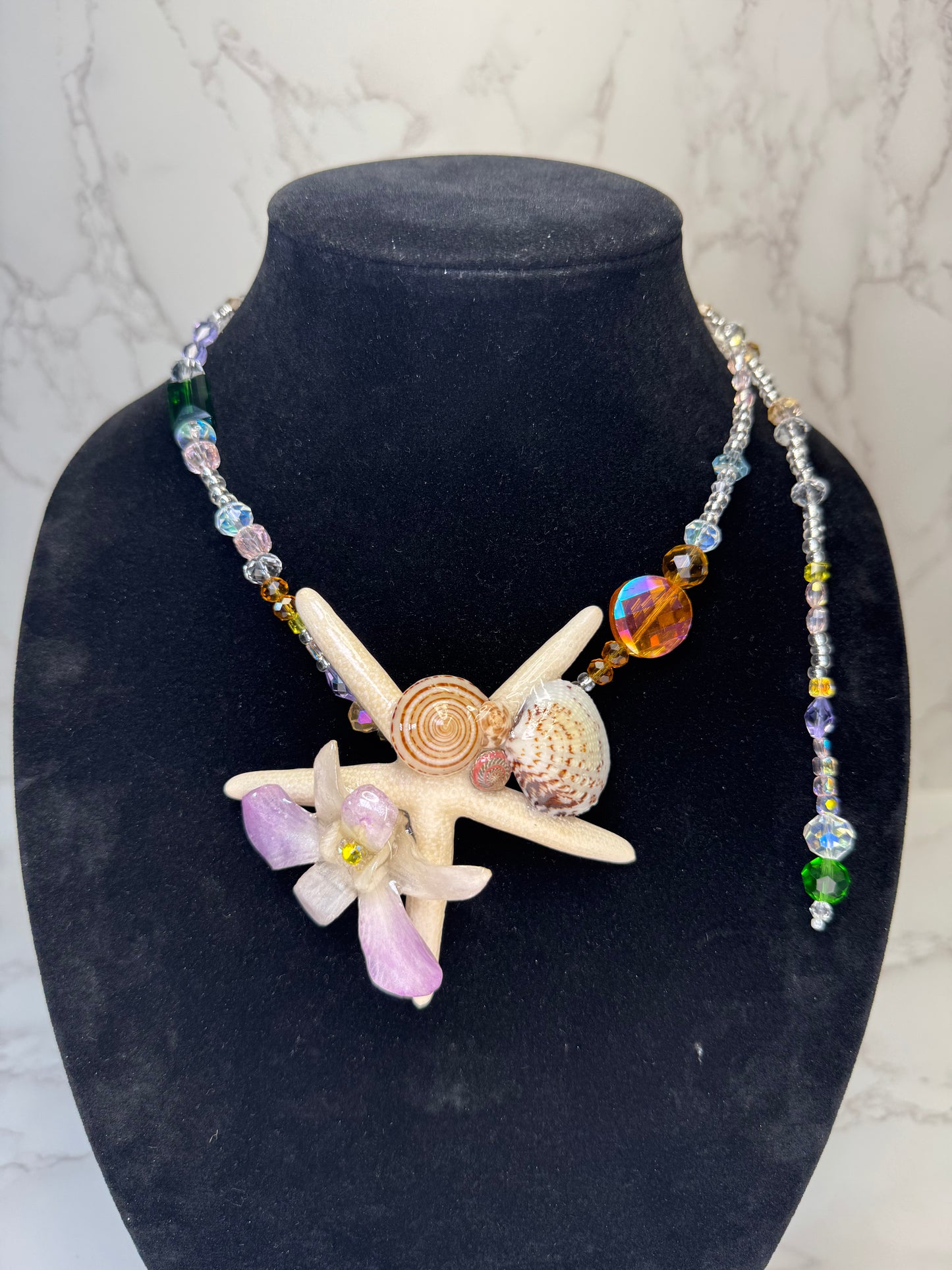February Real Starfish & Preserved Flower Necklace | Convertible Hair Clip | Handmade Ocean & Botanical Jewelry
