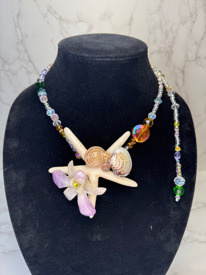 February Real Starfish & Preserved Flower Necklace | Convertible Hair Clip | Handmade Ocean & Botanical Jewelry