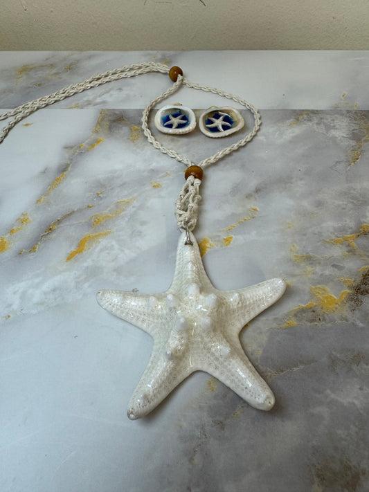 Beautiful Real White Starfish Necklace and Earrings Epoxy Resin Necklace with earrings
