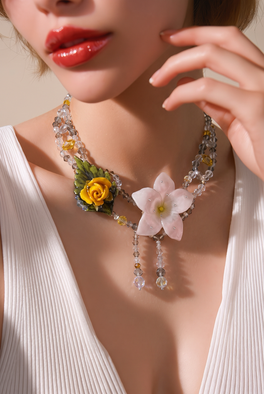 Domingo Eternal Rose – Real Yellow Rose & White Plumeria in UV Resin | Handmade Floral Jewelry | Made in USA