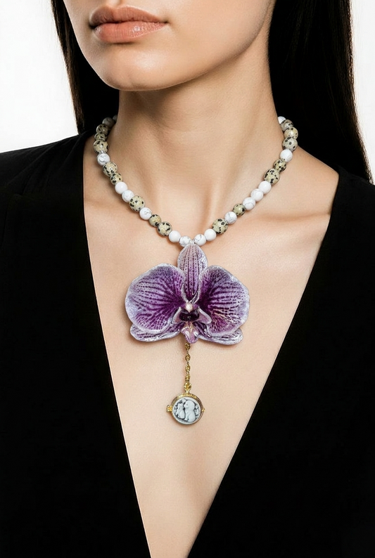 Isabella Purple Real Orchid Necklace | Handmade Flower Jewelry | Botanical Statement Pendant