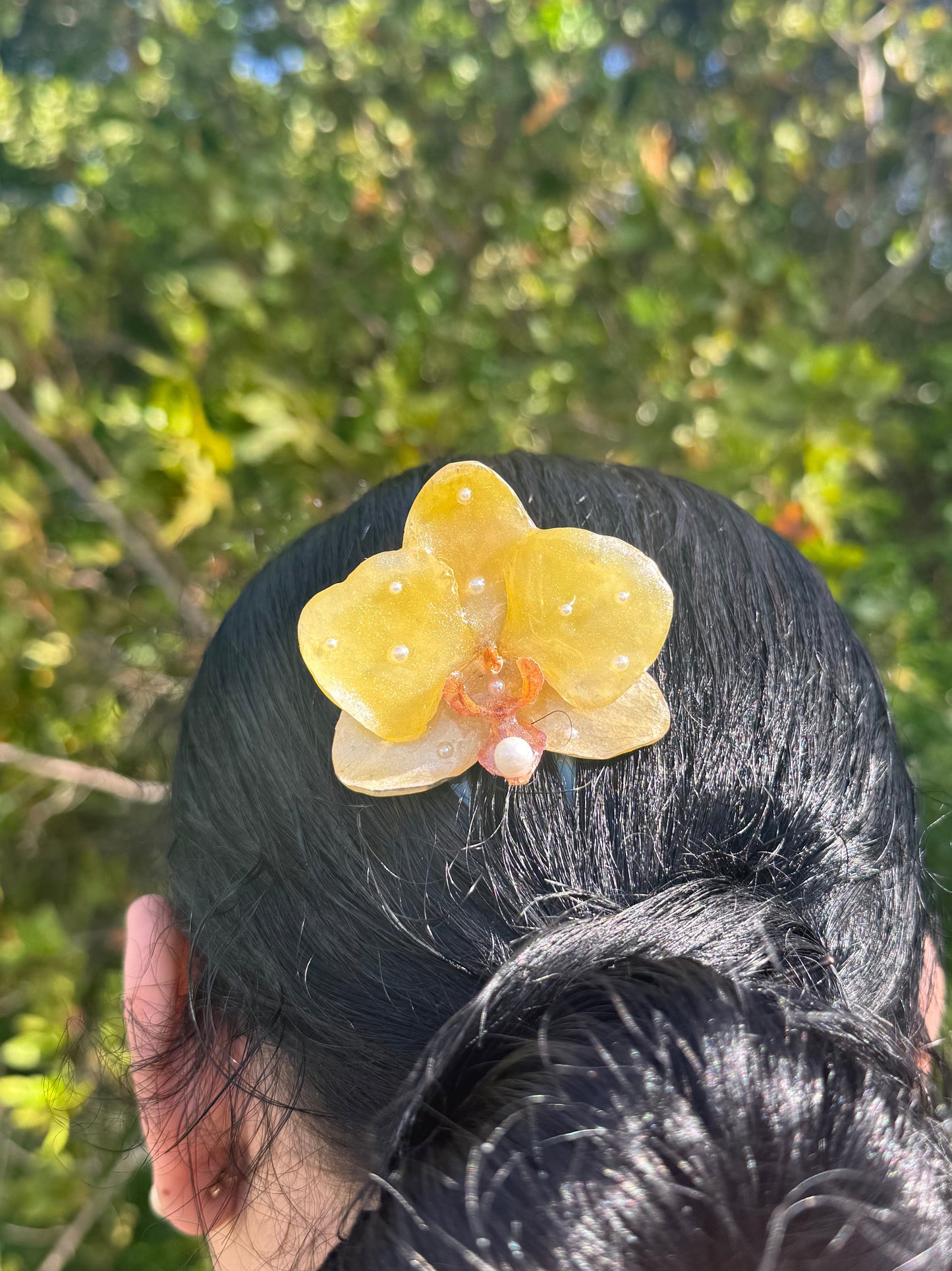 Golden Orchid Pearl Hairpin