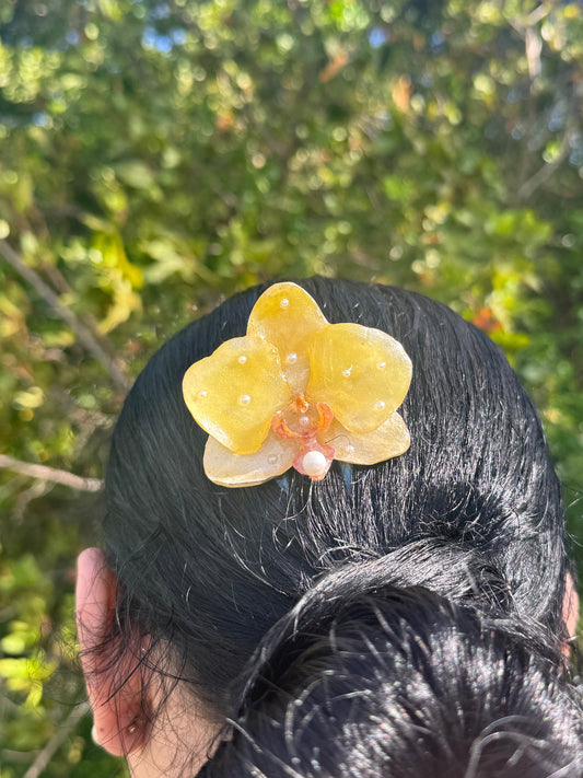 Golden Orchid Pearl Hairpin
