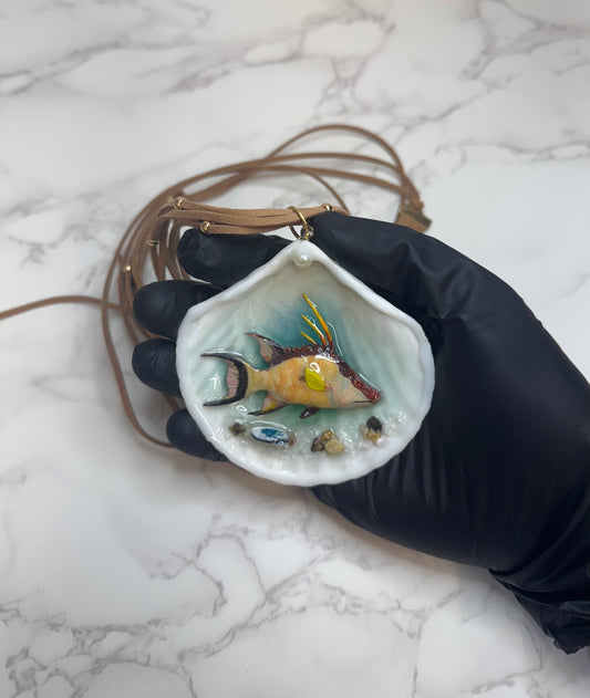 Pez Perro Handmade Necklace Encapsulated in Real Shell with UV Resin Epoxy
