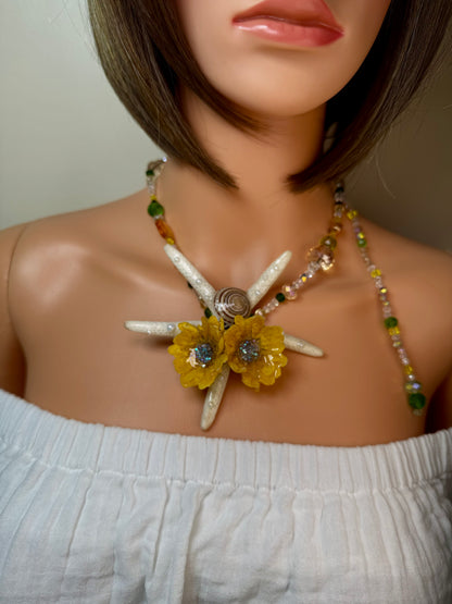 January Real Starfish & Preserved Flower Necklace | Convertible Hair Clip | Handmade Ocean & Botanical Jewelry