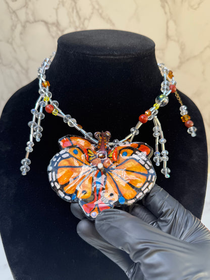 Ethereal Flutter Real Orchid Butterfly Necklace | Hand Painted Flower Jewelry | Botanical Resin Art Pendant