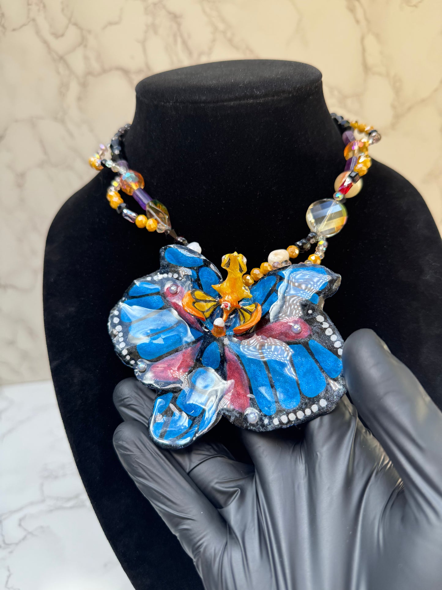 Painted Flight Real Orchid Butterfly Necklace | Hand Painted Flower Jewelry | Botanical Resin Art Pendant