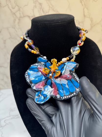 Painted Flight Real Orchid Butterfly Necklace | Hand Painted Flower Jewelry | Botanical Resin Art Pendant
