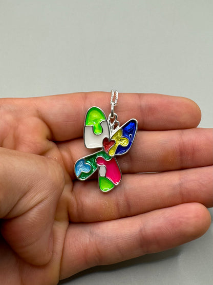 Autism Acceptance Necklace, 925 Sterling Silver, Epoxy Resin