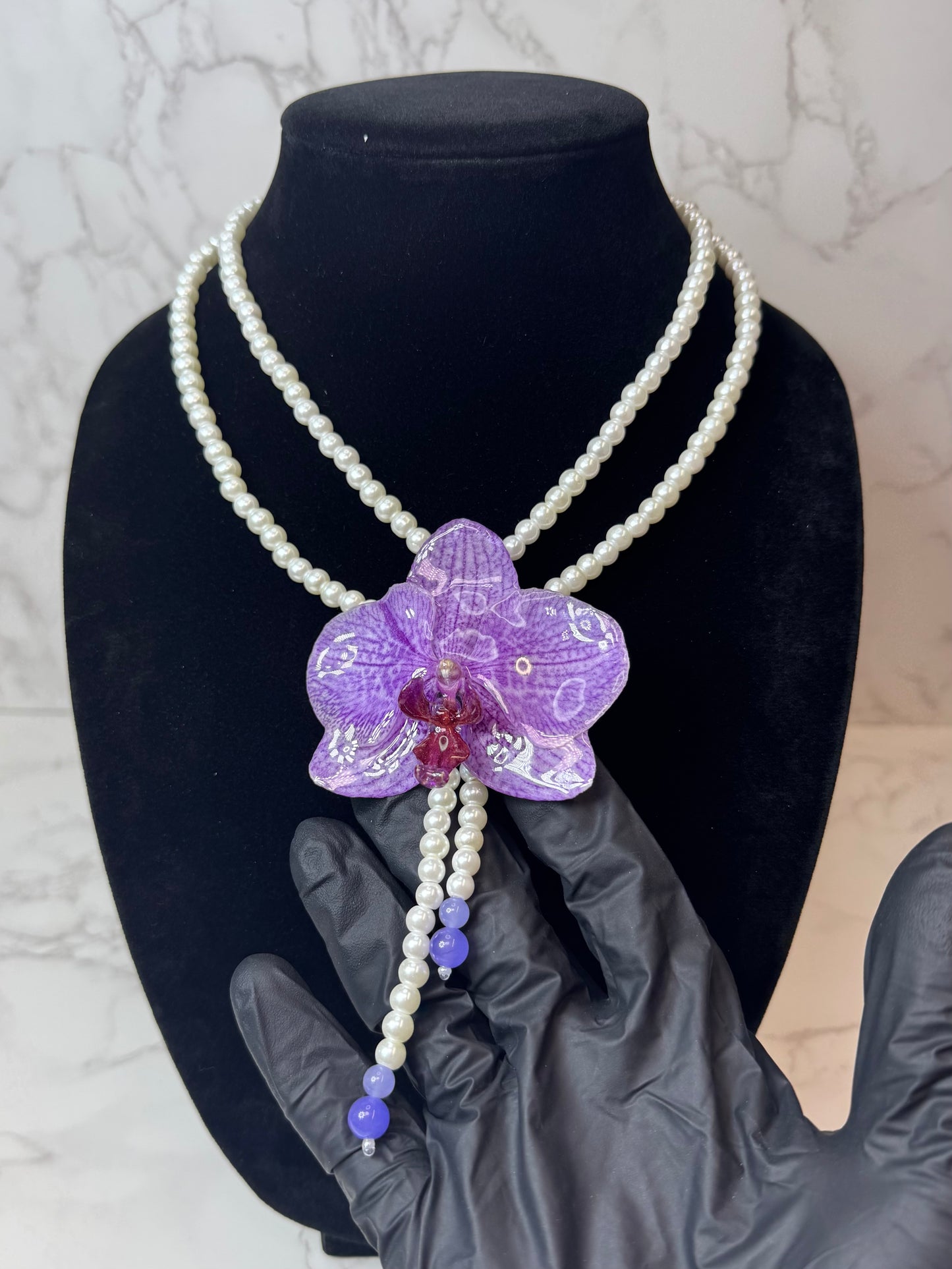 Purple Real Orchid Necklace | Handmade Flower Jewelry | Botanical Statement Pendant