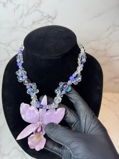 Serena Purple Real Cattleya Orchid Necklace | Handmade Flower Jewelry | Botanical Statement Pendant
