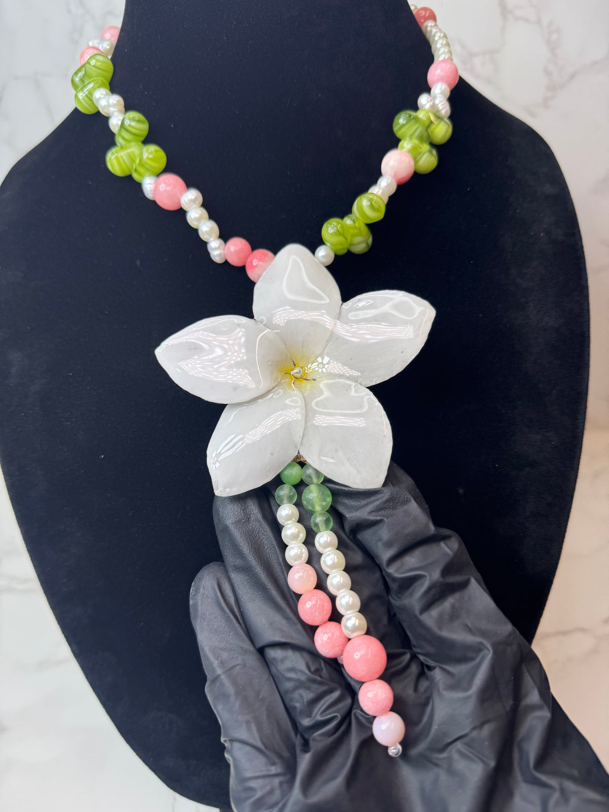 White Clear Flower Crystal Necklace | Handmade Floral Jewelry