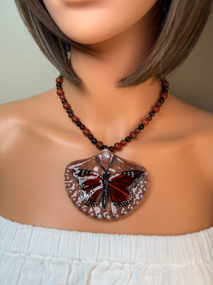 First Flight Natural Seashell Butterfly Necklace | Handmade Coastal Jewelry | UV Resin Ocean Art